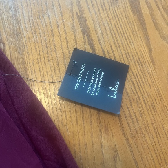 NWT Lulu’s Maroon Deep Red Spaghetti Strap Cross Back Long Formal Gown Side Slit - Picture 7 of 9